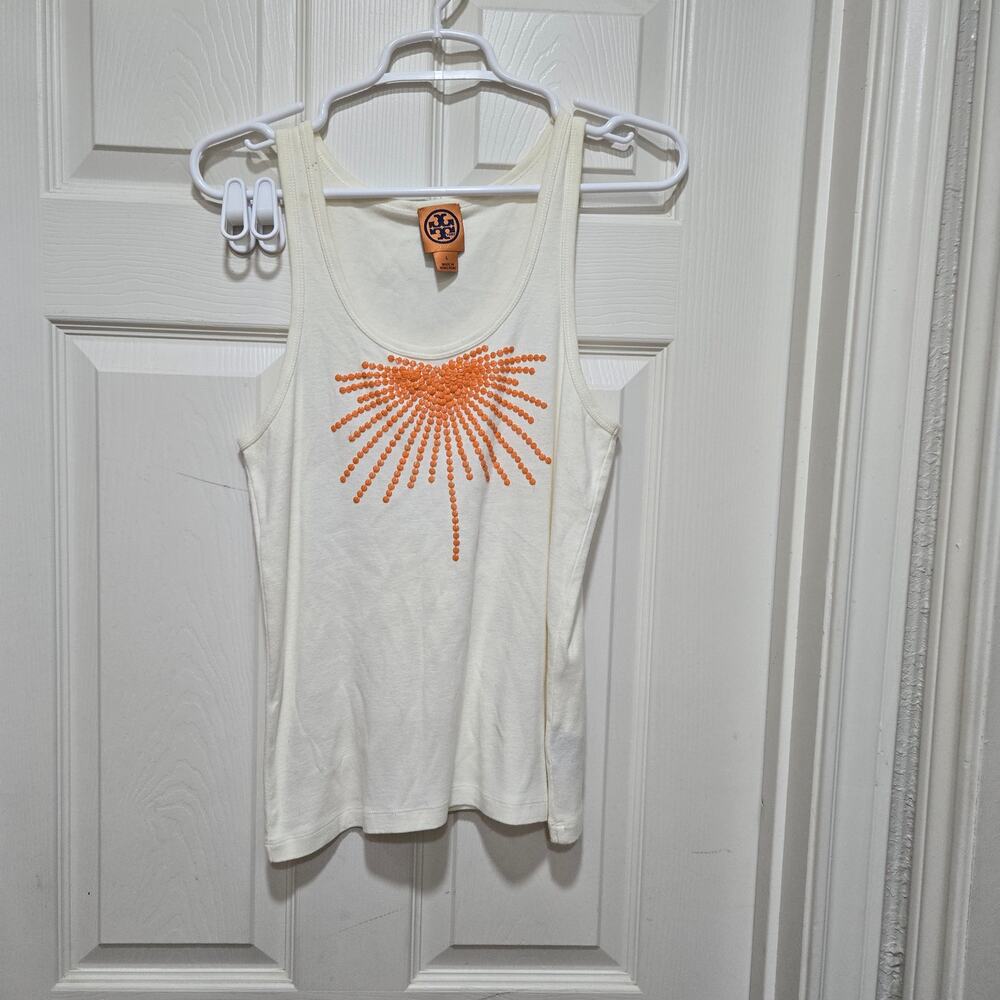 Tory Burch - Cream Tank Top with Orange Embellishment Large - Picture 6 of 7